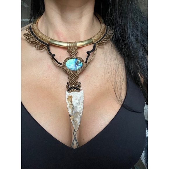 Handmade Jewelry - HEALER Flash Labradorite + Jasper Spear Empress Necklace